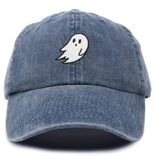 DALIX Ghost Embroidery Dad Hat Baseball Cap Cute Halloween in Navy Blue-Vintage