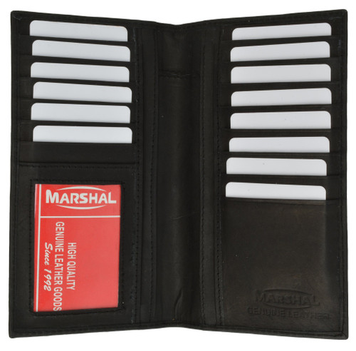 Marshal RFID Blocking Chain Wallets for Men Biker Long Bifold Genuine Leather Wallet with Chain (Black No Chain)