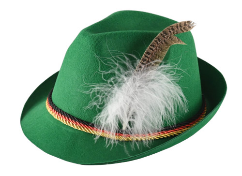 Skeleteen German Oktoberfest Alpine Fedora - Bavarian Swiss Green Traditional Trachten Felt Costume Hat with Feather for Kids and Adults