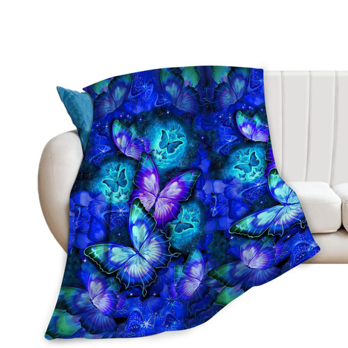 Butterfly Blanket Blue and Purple Butterfly Throw Blanket Beautiful Butterflies Soft Warm Blanket Lightweight Blankets Flannel Fleece Blankets for Sofa Couch Bed Travel Gift for Kids Adults 50"x40"
