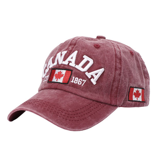 Foetest Adjustable Cap Cotton Hat Baseball Cap Canada Cap Hat Flag Cap Casual Headwear Embroidery Wine Red