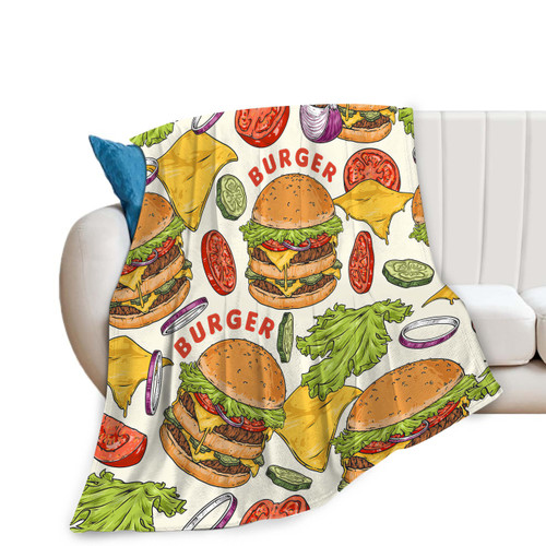 Hamburger Throw Blanket Burger Blanket Gifts for Girls Boys Kids Adults Super Soft Cozy Plush Fleece Warm Lightweight Food Hamburger Blanket Decor for Living Room Couch Dorm Office 40''X50''