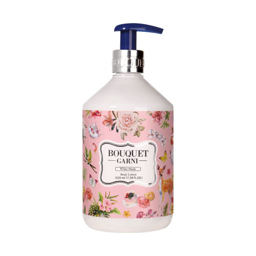 Bouquet Garni Body Lotion White Musk 17.6 Fl Oz - Long Lasting Deep Moisturizing Scented Lotion - Calming Ingredients Lotus Flower Extract - Shea Butter Rich in Vitamin A, C, E - Non Sticky Texture