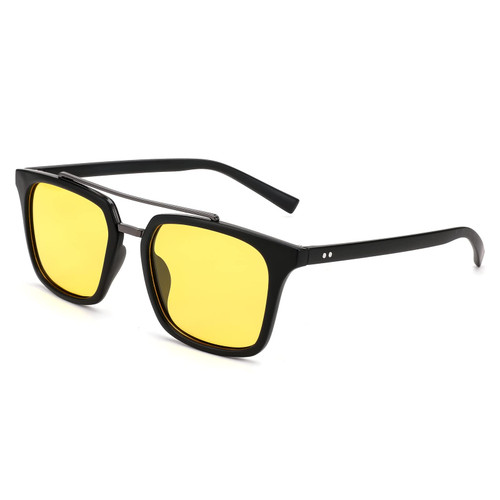 FEISEDY Men Women Vintage Square 70s Aviator Polarized Night Driving Sunglasses Double Bridge Retro Sun Glasses B2907