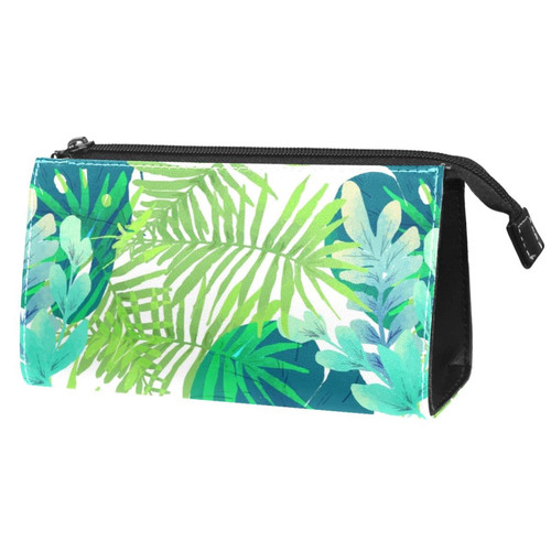 VBFOFBV Large Makeup Bag Zipper Pouch Waterproof Travel Cosmetic Organizer for Women and Girls, Modern Green Tropical Plant Summer