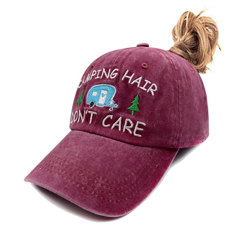 Waldeal Camping Gifts for Women Men, Embroidered RV Camping Hats with Ponytail Hole Messy Bun Ponycap Burgundy Waldeal Camping Gifts for Women Men, Embroidered RV Camping Hats with Ponytail Hole Messy Bun Ponycap Burgundy