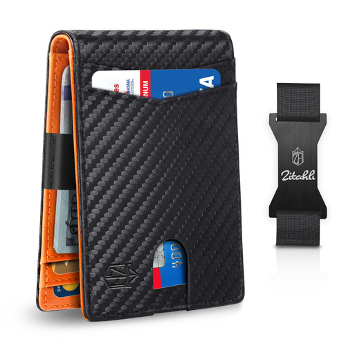 Zitahli Slim Money Clip Wallets for Men, Minimalist Leather Bifold RFID Blocking Mens Front Pocket Wallet with 12 Card Slots Gift Box Black&Orange Zitahli Slim Money Clip Wallets for Men, Minimalist Leather Bifold RFID Blocking Mens Front Pocket Wallet with 12 Card Slots Gift Box Black&Orange