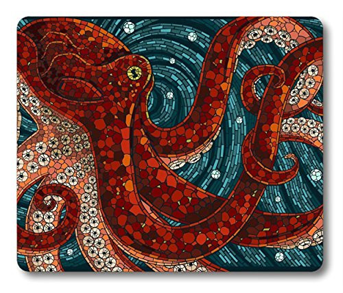 Smooffly Red Octopus Mouse Pad by, Octopus in the oceans Customized Rectangle Non-Slip Rubber Mousepad Gaming Mouse Pad