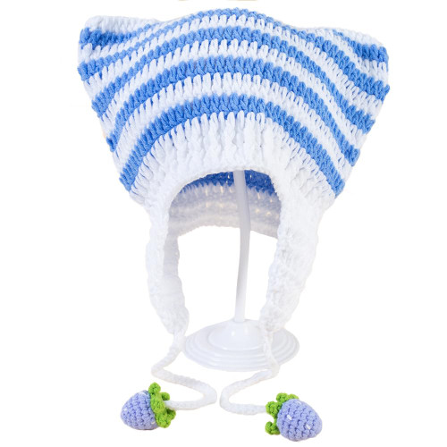 Crochet Hats for Women Vintage Beanies Women Fox Hat Grunge Goth Beanies Hat Y2K Accessories Warm Slouchy Beanies for Women Blue