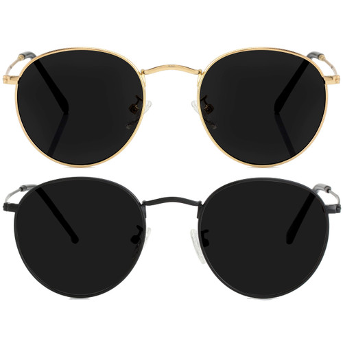 Kursan Small Round Metal Polarized Sunglasses for Men Women Mirrored Lens Classic Circle Sun Glasses (Gold/Black + Black/Black)