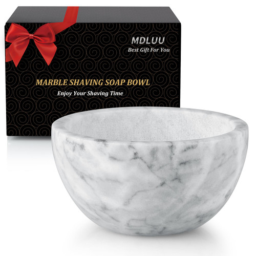 MDLUU Marble Shaving Soap Bowl, 4.7" Shaving Soap and Cream Bowl, Natural Marble Stone Bowl, Keep Lather Warm for Man's Wet Shave (White)