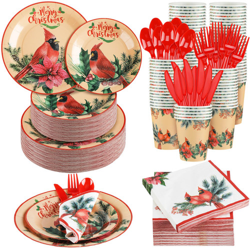 Umigy 400 Pcs Christmas Disposable Dinnerware Set for 50 Guests Christmas Cardinal Paper Plates and Napkins Cups Plastic Forks Knives Spoons Set, Xmas Party Supplies Holiday Birthday Dinner Tableware Umigy 400 Pcs Christmas Disposable Dinnerware Set for 50 Guests Christmas Cardinal Paper Plates and Napkins Cups Plastic Forks Knives Spoons Set, Xmas Party Supplies Holiday Birthday Dinner Tableware