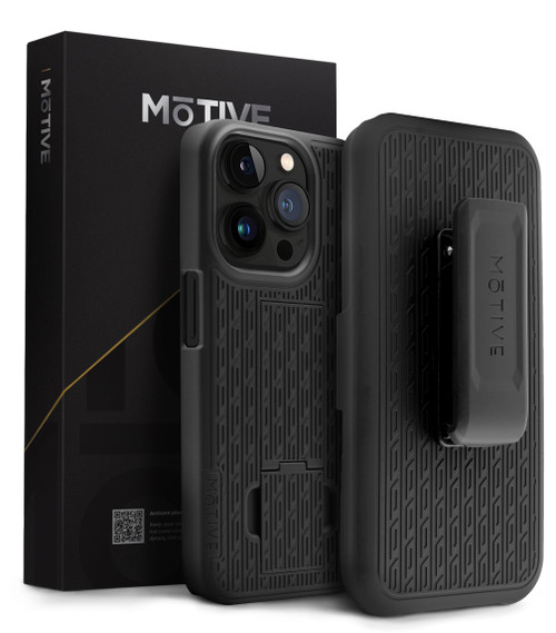MOTIVE for iPhone 15 Pro Max Case with Belt Clip, Shell Holster Combo for Apple iPhone 15 Pro Max Holster, Slim Rugged Case, Drop Shockproof Protective Cover & Kickstand, 6.7 inch | Black