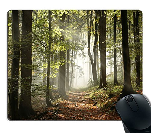 Smooffly Gaming Mouse Pad Custom,Autumnal Forest Pathway in the Mountains With Mist in the Distance Wilderness Scene Non-slip Thick Rubber Large Mousepad