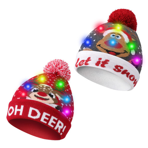 TAGVO 2 Pcs LED Light Up Hat Beanie Knit Cap, Colorful LED Xmas Christmas Hat TAGVO 2 Pcs LED Light Up Hat Beanie Knit Cap, Colorful LED Xmas Christmas Hat