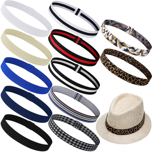 Xuhal 12 Pieces Stretchable Hat Band Ribbon Panama Hat Band Western Cowboy Hat Bands for Women Men Straw Hat Accessories (Stylish Colors)