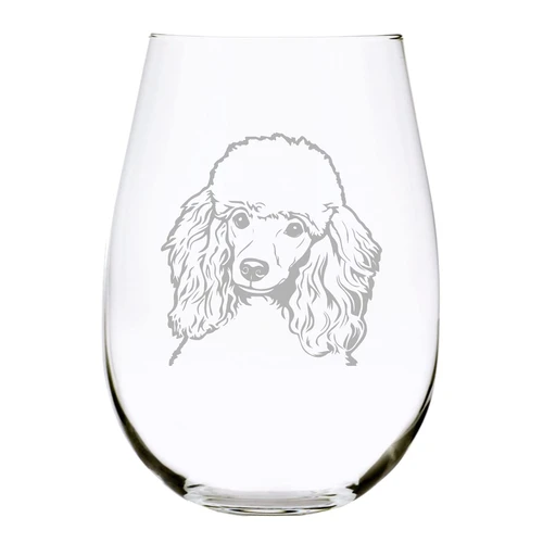 Poodle (P3) themed, dog stemless wine glass, 17 oz.