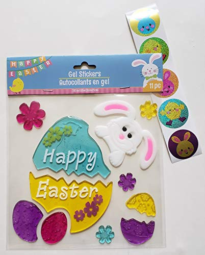 Spring Easter Window Gel Clings Happy Easter and Bunny - 11 pieces