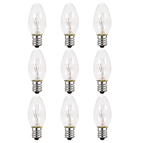 9-Pack,Night Light Bulb Standard Crystal Clear,C7/7 Watt/120 V/45 Lumen,E12 Candelabra Base