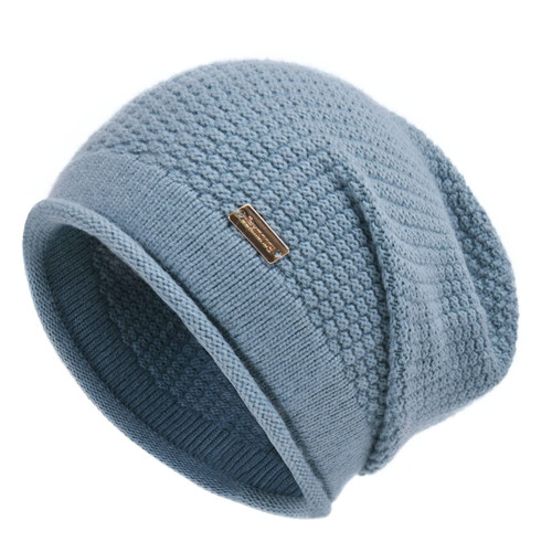 jaxmonoy Slouchy Beanies for Women Winter Soft Warm Cashmere Hat Skull Cap Ladies Knit Wool Beanie hat for Women - Blue