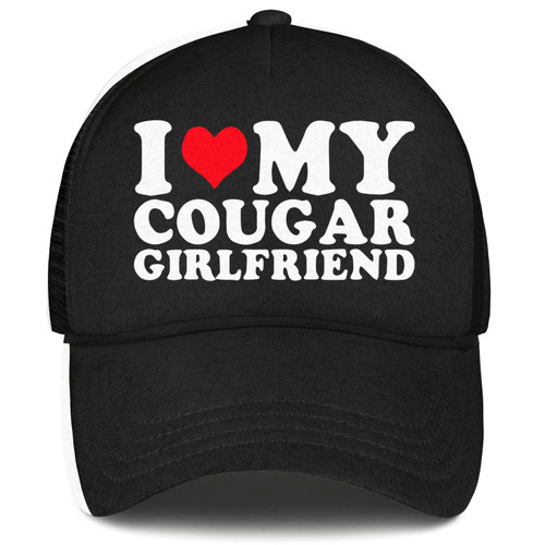 I Heart My Cougar Girlfreind Hat I Heart Cougar My Girlfriend Cap Black Mesh Baseball Cap Golf I Love My Hot Cougar Girlfriend Hat