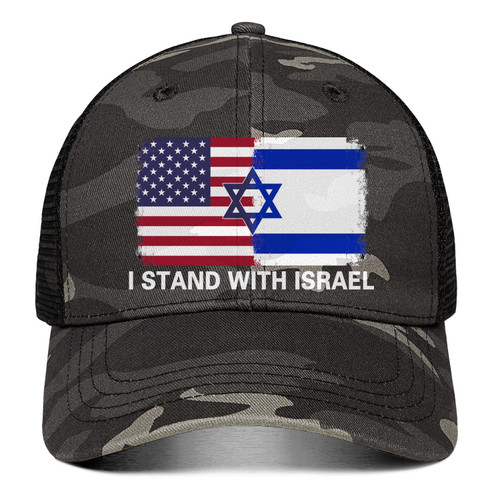 Israel Flag Hat I Stand with Israel Hats I Support Israel Baseball Cap Trucker USA American Flag Hats Grey-Camouflage