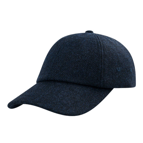 BOTVELA Wool Baseball Cap for Men Adjustable Unstructured Tweed Hat (Herringbone Navy)