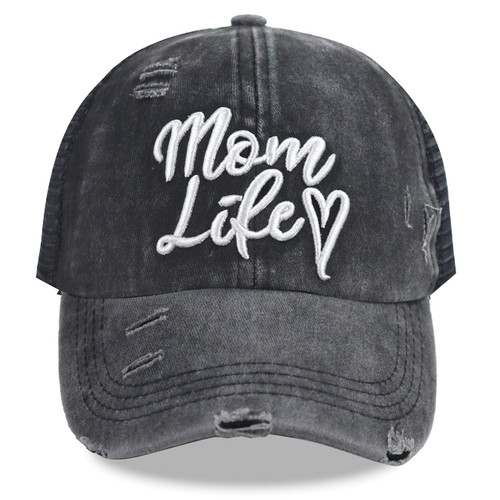 Mom Life Hat for Women, Vintage Washed Distressed Mesh Trucker Mom Baseball Cap, Mama Hats Gift for Birthday Mother' Day