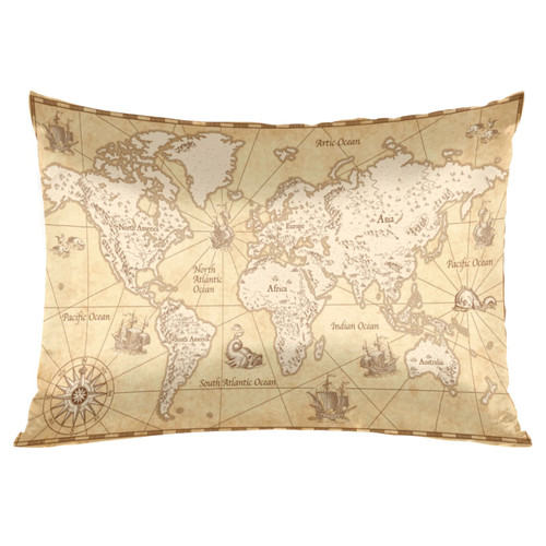 World Map Satin Pillowcase for Hair and Skin Silk Washable Pillowcase, Sailboat Travel Pillow Cases Cooling Satin Pillow Covers with Envelope Closure, Queen Size(20x30 inches)