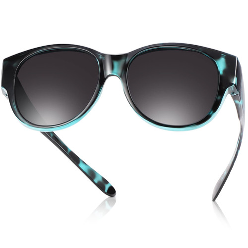 Leoidou Polarized Fit Over Glasses for Women Men Oversized Sunglasses Wear Over Glasses for Driving Fishing(Green leopard,Black)