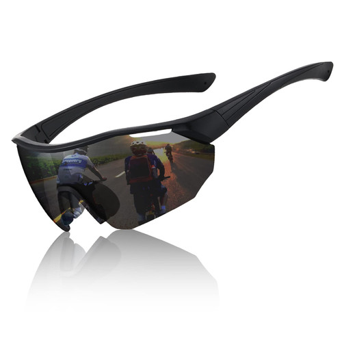 Suertree Polarized Sports Sunglasses, Cycling Glasses UV400 for Men Women Cycling Running Driving Fishing Glasses?Black