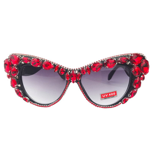 willochra Oversized Diamond Sunglasses Women Rhinestone Cat Eye Sunglasses Vintage Men bling party sunglasses Eyewear (Big red)