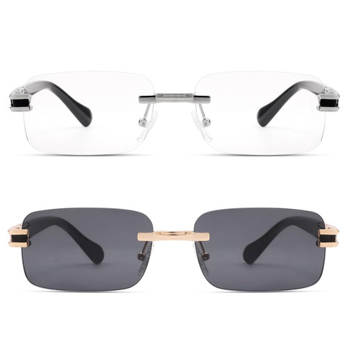 Hycredi Rimless Rectangle Sunglasses for Women Men Frameless Small Square Shades Eyewear Tinted 90s Glasses-Clear+Black