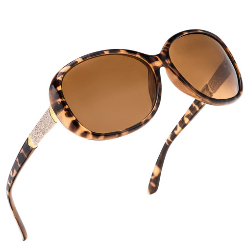 KALIYADI Polarized Oversized Sunglasses for Women Trendy Elegant Vintage Jackie O Sunglasses with UV Protection and Studded Temples (Tortoise/Brown)