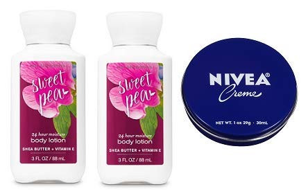 Bath and Body Works 2 Pack Sweet Pea Travel Size Body Lotion 3 Oz. + Travel Size Body Cream 1 Oz.