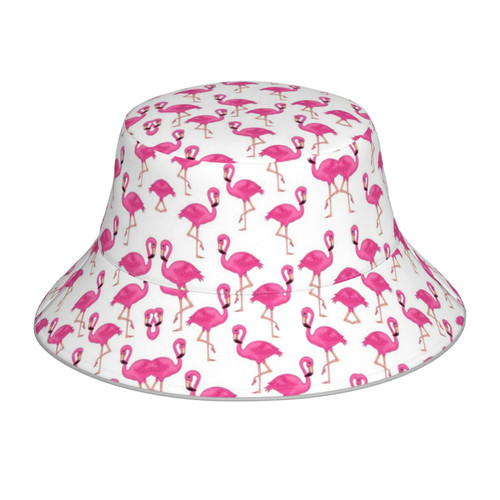 Pink Flamingo Printed Bucket Hat Fashion Packable Reversible Sun Hat Summer Beach Travel Fisherman Cap for Women Men
