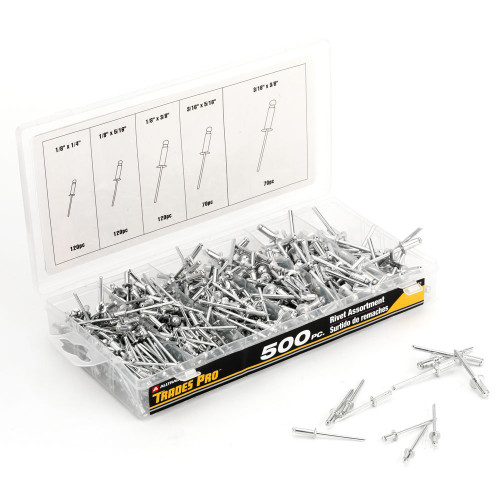 Tradespro 836341 Aluminum Rivet Assortment, 500-Piece, Multiple Sizes