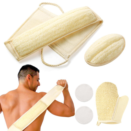Natural Loofah Sponge Exfoliating Body Sponge Scrubber, Exfoliating Back Scrubber for Shower Set (5 Pack), Loofah Sponge Pads & Exfoliating Glove, Deep Clean & Invigorate Your Skin, for Men and Women Natural Loofah Sponge Exfoliating Body Sponge Scrubber, Exfoliating Back Scrubber for Shower Set (5 Pack), Loofah Sponge Pads & Exfoliating Glove, Deep Clean & Invigorate Your Skin, for Men and Women