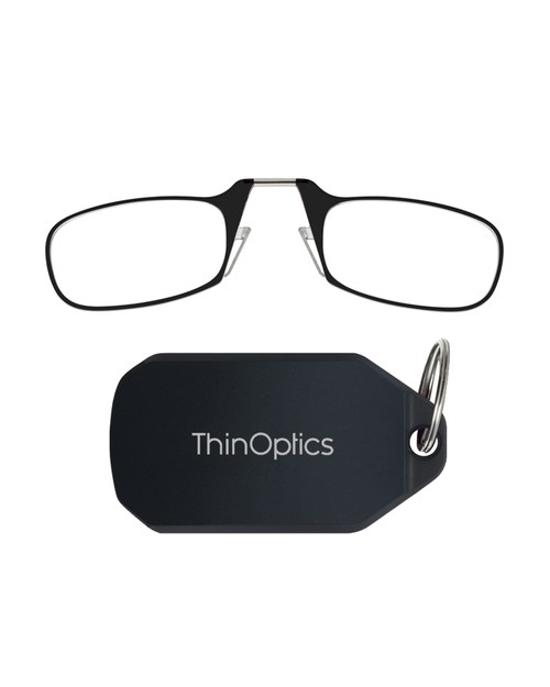 ThinOptics Keychain Case and Readers Rectangular Reading Glasses, Black, 44 mm + 1.5