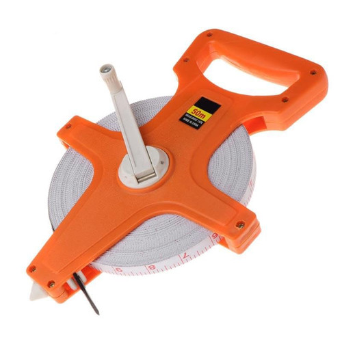Hand Crank Tape Measure with Spike 12.5mm Width Portable Plastic Frame Fiber Measuring Reel for Construction Sites, Woodworking Projects (50 Meters)