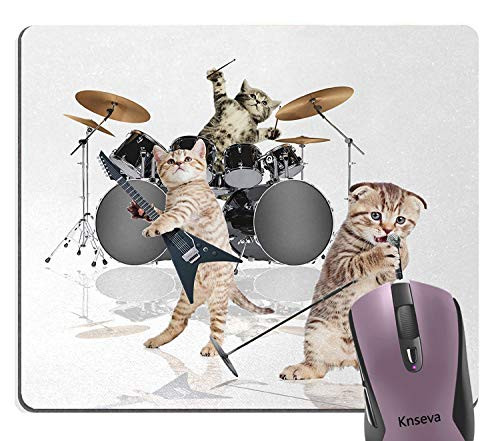 Knseva Cute Rocker Band of Cat Kittens Mouse Pad, Funny Singer Guitarist Cats Artwork Print Mouse Pads for Computers