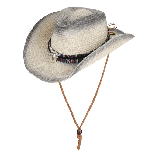 Western Straw Cowboy Cowgirl Hat for Men Women Wide Brim Cowboy Hat with String Shapeable Sun Hat Fishing Hat Beach Hat Black-White