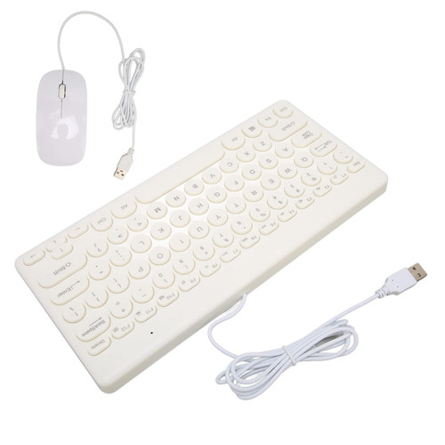 Jectse General Keyboard Mouse Combo,78 Keys Round Keycap Keyboard,with Wired 4 Buttons Mouse,Ergonomics Computer Supplies,Power Saving,Characters are Waterproof, Wear Resistant and Durable (White)