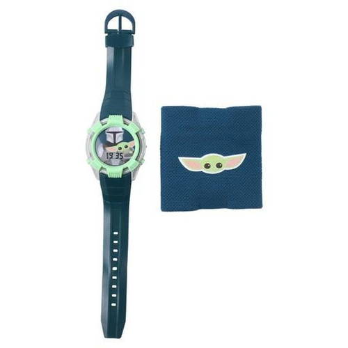 Accutime Lucasfilm Star Wars Baby Yoda Kids Digital Watch Set - LED Flashing Lights, LCD Watch Display, Sweat Band, Kids, Boys Watch, Plastic Strap in Blue (Model: MNL40032AZ)