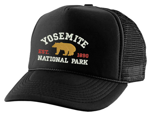 Yosemite National Park Embroidered Trucker Hat Embroidery Bear U.S. National Park Service Cap (Black)