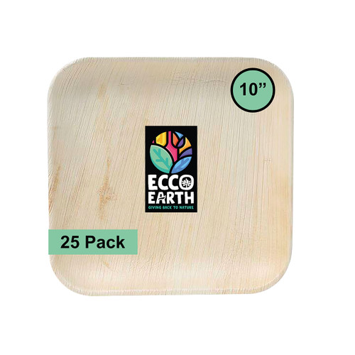 Ecco Earth 10 inch Areca Palm Leaf Disposable Plates | Heavy Duty, Biodegradable, Compostable and Eco Friendly Dinnerware | Environmentally Safe | Christmas, Party, Wedding plates [25 Pack]
