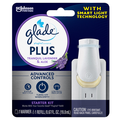 Glade PlugIn Plus Air Freshener Starter Kit, Scented Oil for Home and Bathroom, Tranquil Lavender & Aloe, 0.67 Fl Oz, 1 Warmer + 1 Refill