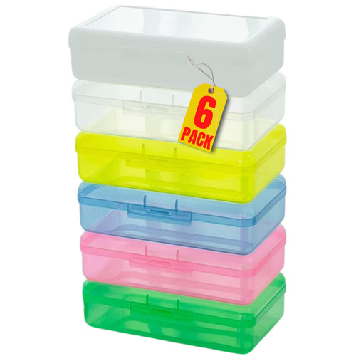 1InTheOffice Pencil Box Colored, Large Capacity Plastic Pencil Case Large Capacity Boxes Translucent Assorted Colors (6 Pack)