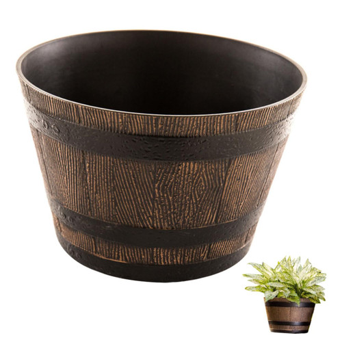 NOLITOY Resin Plant Barrel Whiskey Plant Barrel Garden Flower Barrels Resin Flower Pot Rustic Flower Bucket Resin Planters Houseplants Rustic Flower Pot Garden Hose Pot Planter Box Indoor