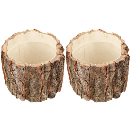 Yardwe 2pcs Wood Bark Flower Pots Rustic Succulent Planter Stump Farmhouse Flower Bucket Wood Log Plant Container Cactus Pot Garden Balcony Decor